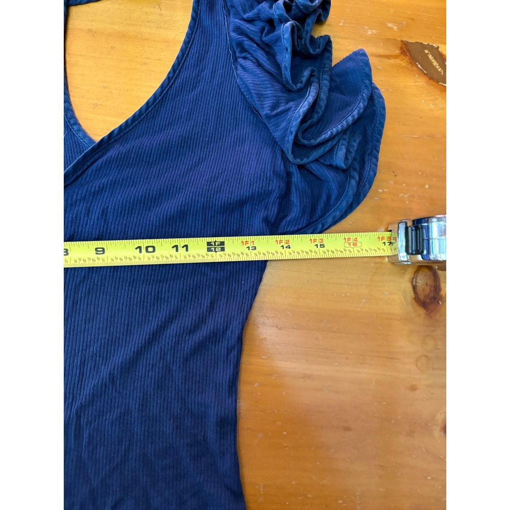 Robert Rodriguez Navy Blue Ruffle Ribbed Knit Racerback Top Small - Picture 6 of 7